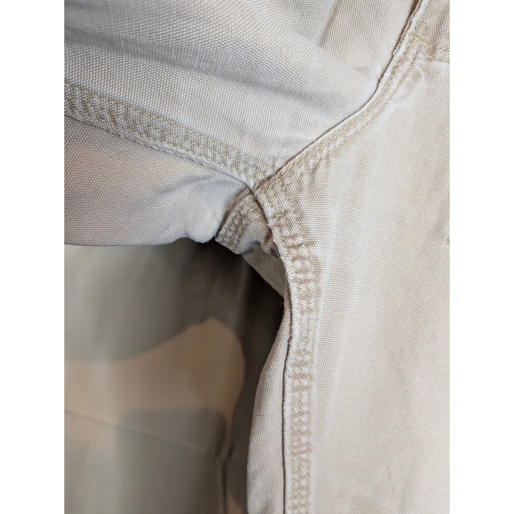 Men's Carhartt Pants 44 x 32 Relaxed Fit Khaki Canvas Work Jeans B299 Destructed - Picture 6 of 11